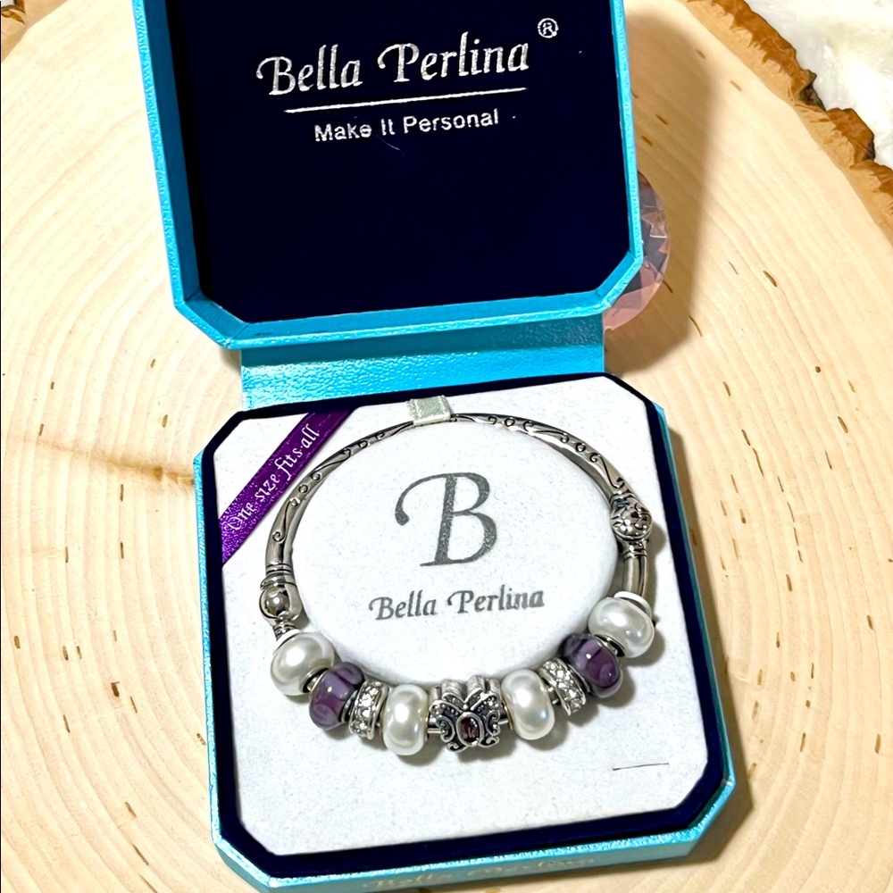 Beautiful purple charm bead butterfly bracelet bangle by Bella Perlina NWT